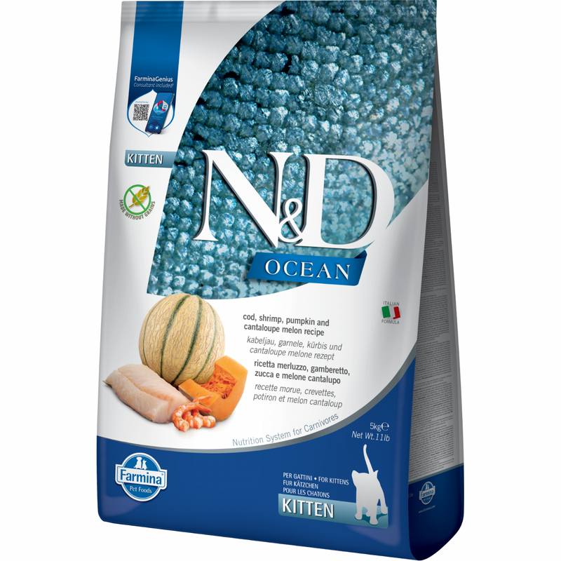 Dry Cat Food - N & D - OCEAN - Cod, Shrimp, Pumpkin & Cantaloupe Melon - Kitten
