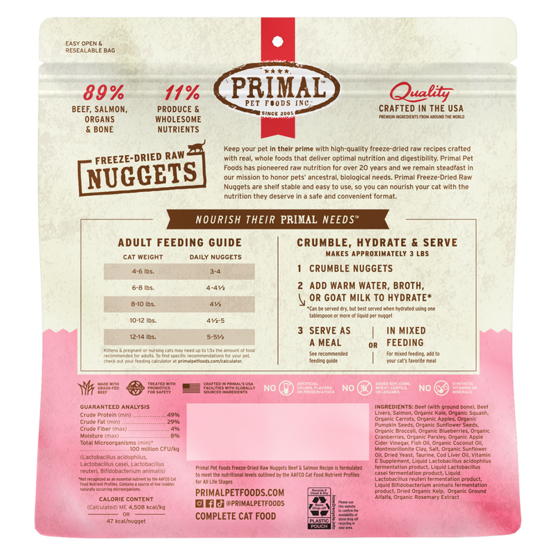 Freeze Dried Cat Food - Beef & Salmon Dinner Nuggets - Adult