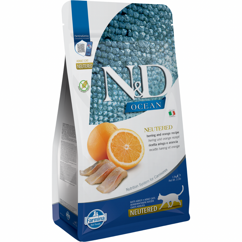 猫干粮 - N & D - 海洋 - 鲱鱼 & 橙子 - 绝育成年猫