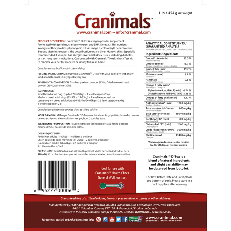 Dog & Cat Food Supplement, D-Tox, 120 g - J & J Pet Club - Cranimals