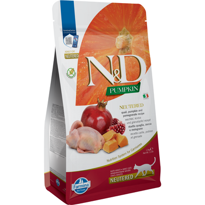 Alimentation sèche pour chats - N&D - Pumpkin - caille, citrouille et grenade - stérilisées