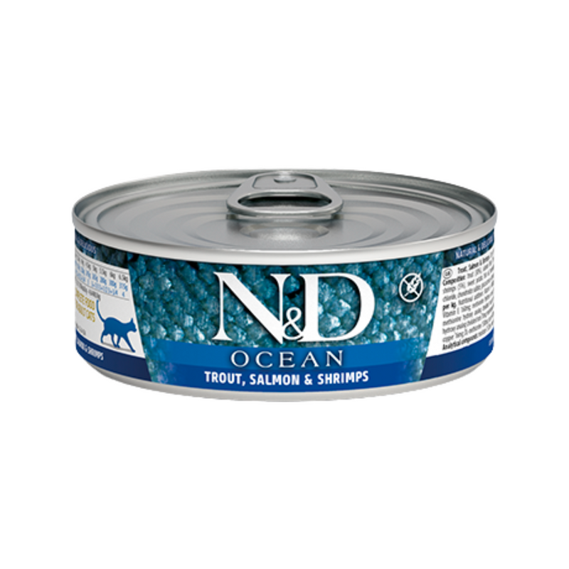 成年猫罐头 - N & D - 海洋 - 鳟鱼三文鱼炖大虾