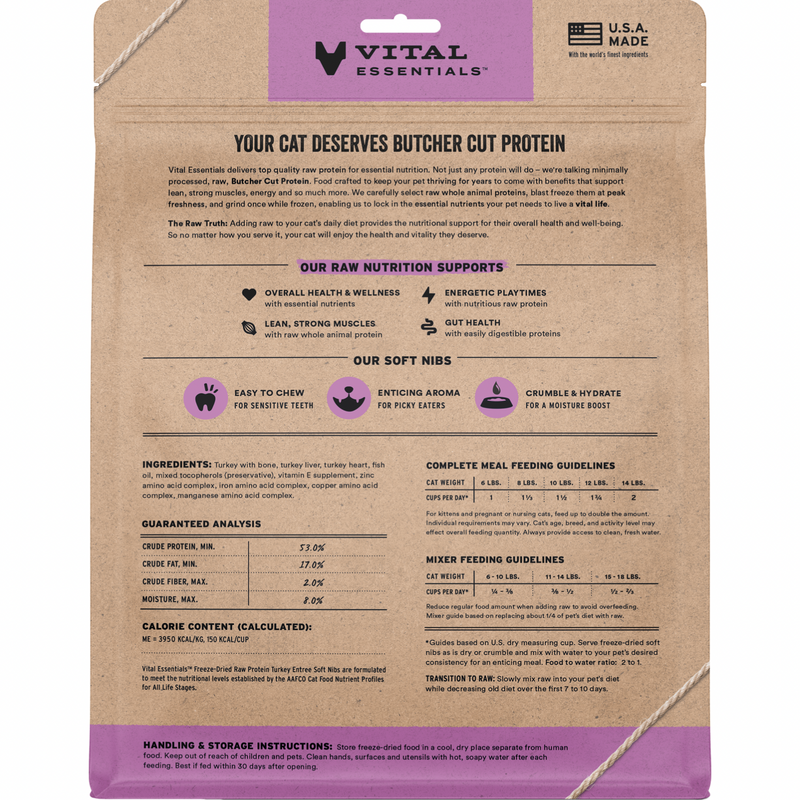 Freeze Dried Cat Food - Turkey Entree - Soft Nibs - 12 oz