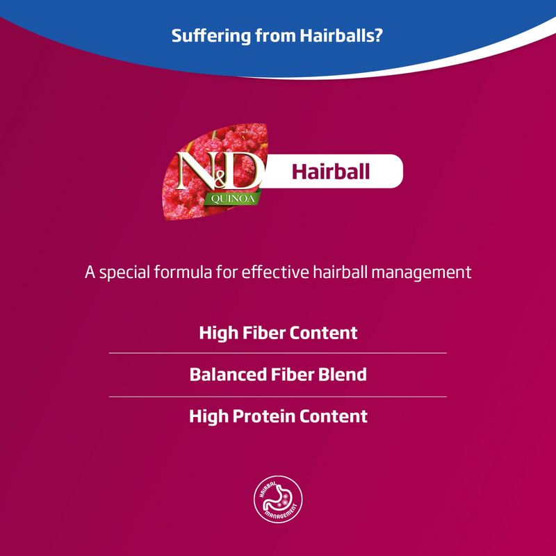 Dry Cat Food - N & D - QUINOA - Hairball - Duck - Adult