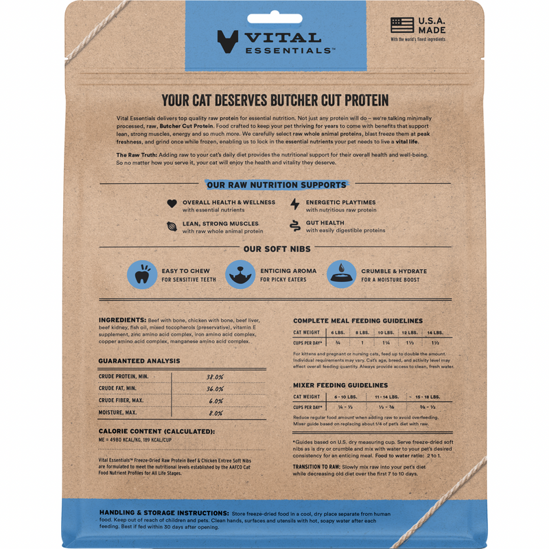 Freeze Dried Cat Food - Beef & Chicken Entree - Soft Nibs - 12 oz