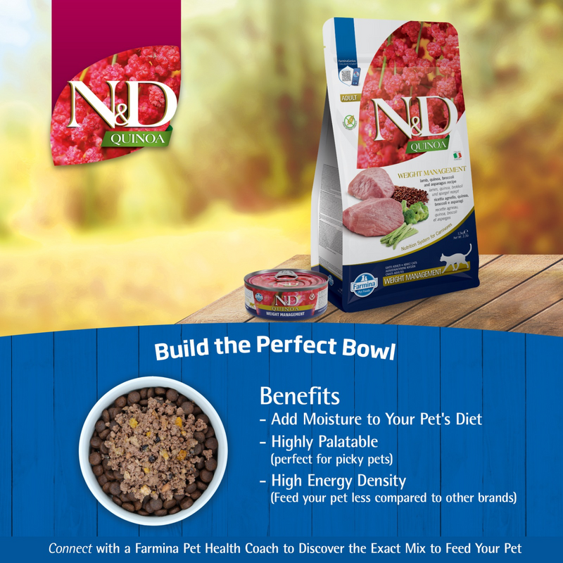 Dry Cat Food - N & D - QUINOA - Weight Management - Lamb - Adult