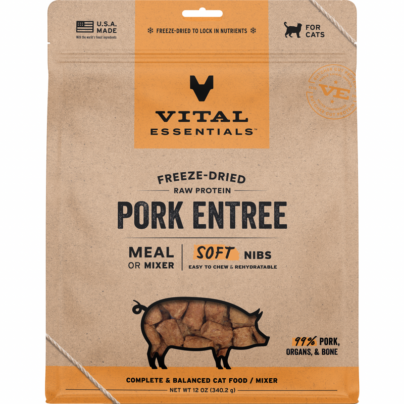 Freeze Dried Cat Food - Pork Entree - Soft Nibs - 12 oz
