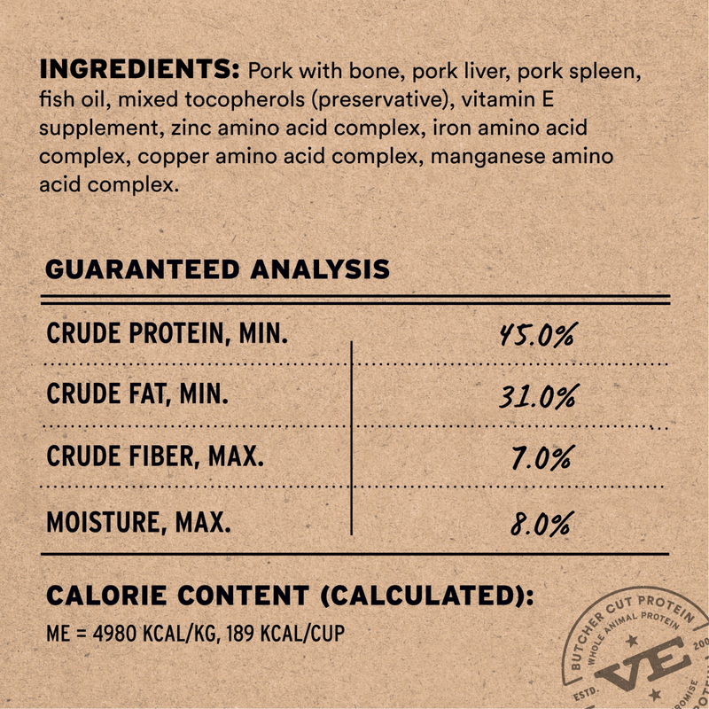 Freeze Dried Cat Food - Pork Entree - Soft Nibs - 12 oz