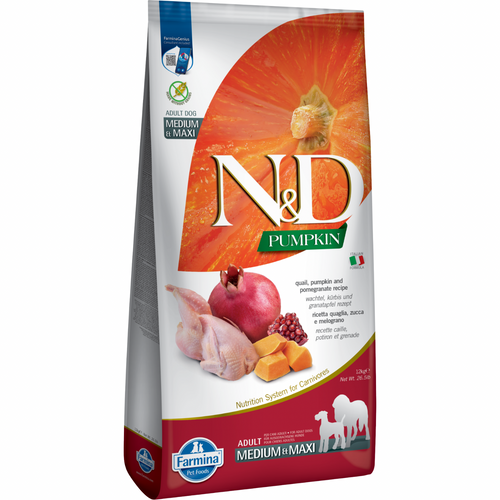 *(Please Use By 2026-09-30)* Dry Dog Food - N & D - PUMPKIN - Quail & Pomegranate - Adult Medium & Maxi - 26.5 Lb