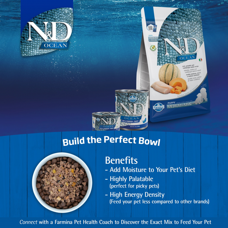 Dry Dog Food - N & D - OCEAN - Cod, Pumpkin & Cantaloupe Melon - Puppy Medium & Maxi