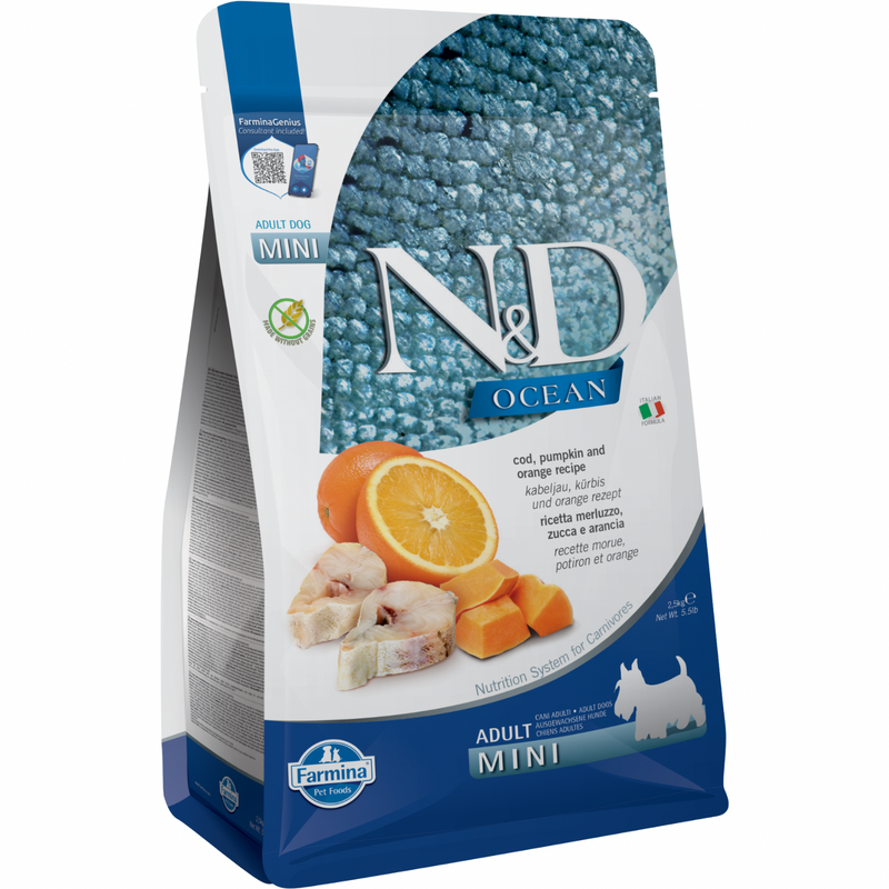 *(Please Use By 2027-01-01)* Dry Dog Food - N & D - OCEAN - Cod, Pumpkin & Orange - Adult Mini - 5.5 Lb