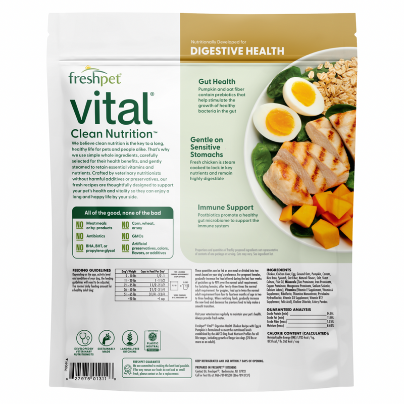 Cooked Dog Food - VITAL BENEFITS - Digestive Health: Chicken Recipe with Egg & Pumpkin