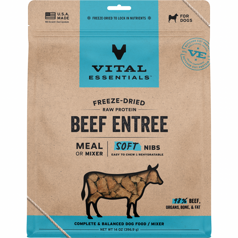 Freeze Dried Dog Food - Beef Entree - Soft Nibs - 14 oz