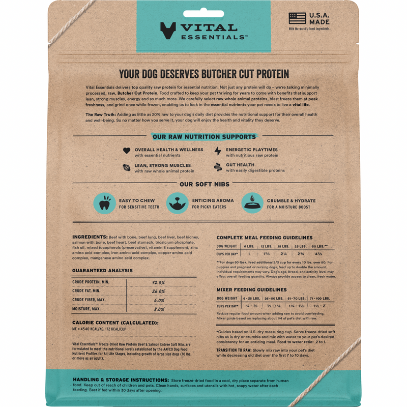 Freeze Dried Dog Food - Beef & Salmon Entree - Soft Nibs - 14 oz