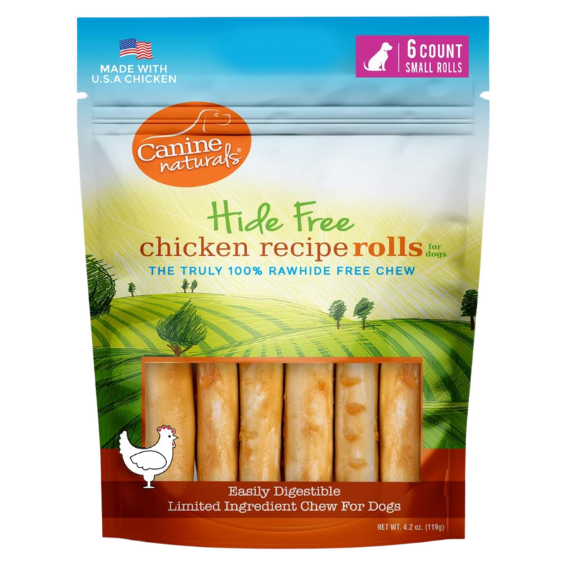 *(Please Use By 2025-12-31)* Natural Dog Chews - 2.5" Hide Free Chicken Recipe Rolls - For Dogs up to 20 lbs - 6 count