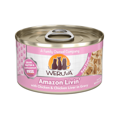 Canned Cat Food - CLASSIC - Amazon Livin' - with Chicken & Chicken Liver in Gravy - J & J Pet Club - Weruva