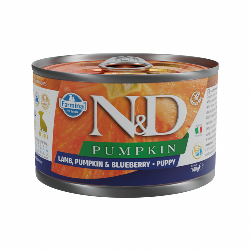 Alimentation en conserve pour chiens - N&D - Pumpkin - Agneau, citrouille et myrtille - Puppy Mini - 4,9 oz