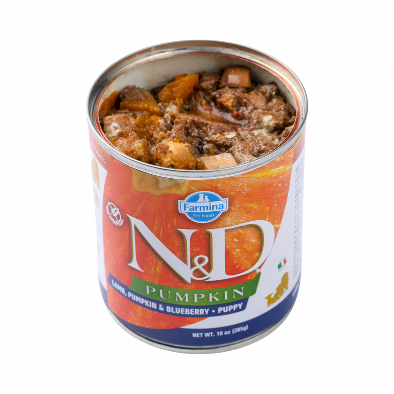 Alimentation en conserve pour chiens - N&D - Pumpkin - Agneau, citrouille et myrtille - Puppy Mini - 4,9 oz