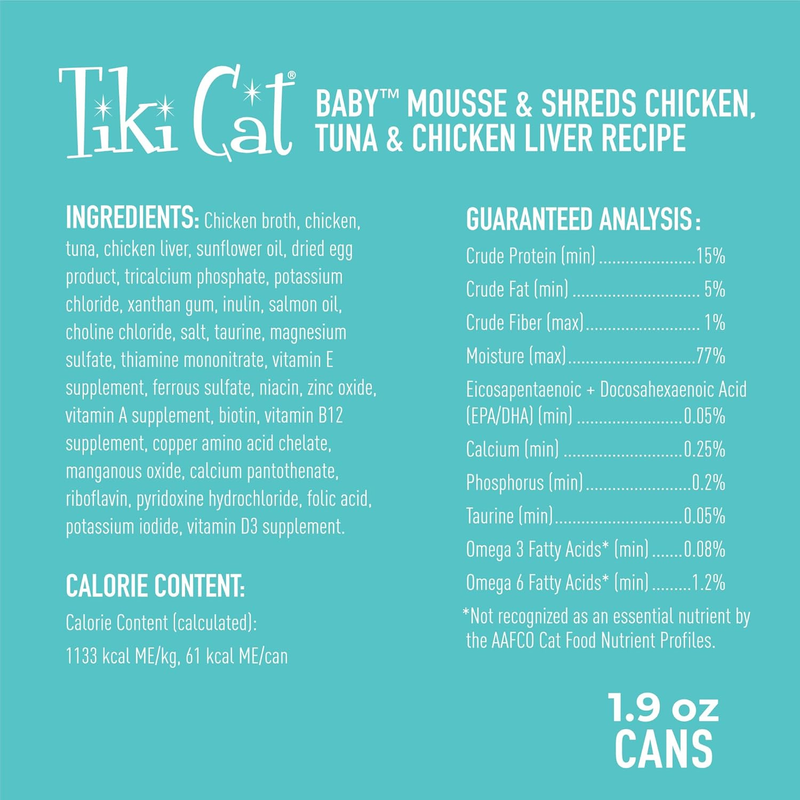 Canned Cat Food - BABY Mousse & Shreds - Chicken, Tuna & Chicken Liver Recipe - Kitten