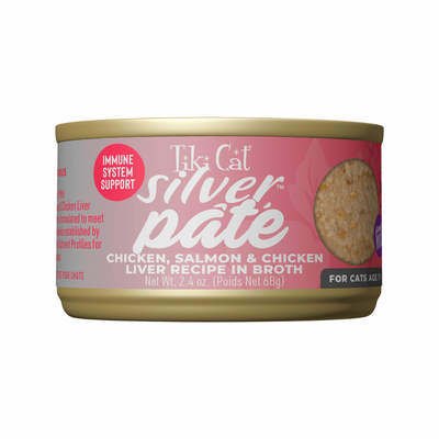 Wet Cat Food - SILVER PÂTÉ - Chicken, Salmon & Chicken Liver Recipe in Broth
