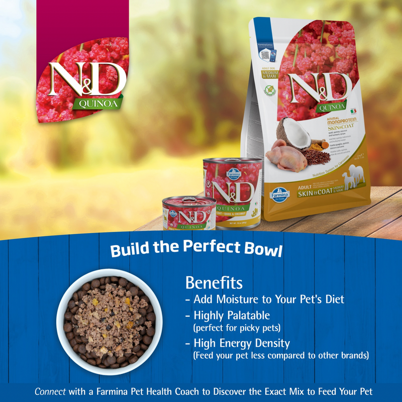 Canned Dog Food - N & D - QUINOA - Skin & Coat - Quail & Coconut - Adult