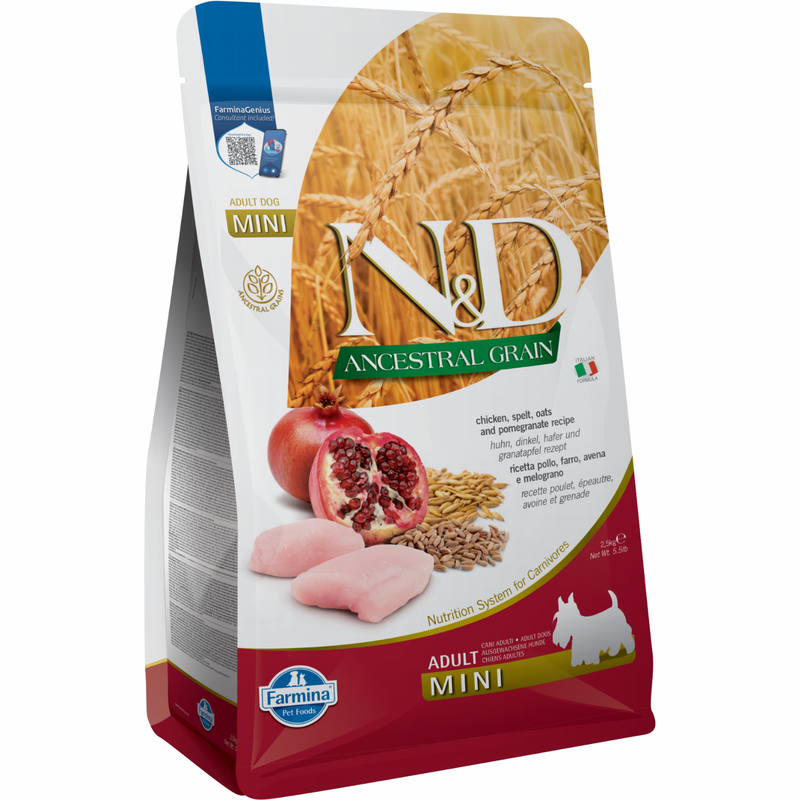 *(Please Use By 2027-01-01)* Dry Dog Food - N & D - ANCESTRAL GRAIN - Chicken & Pomegranate - Adult Mini - 5.5 Lb