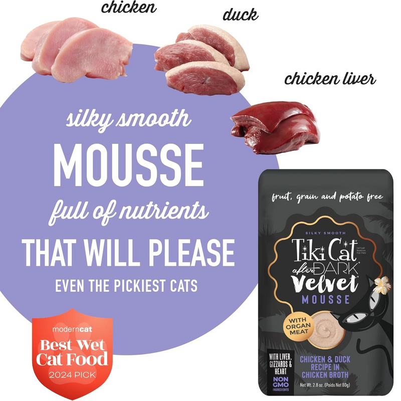 Nourriture pour chats mouillés - After Dark Velvet Mousse - Recette de poulet et de canard - 2,8 oz de poche