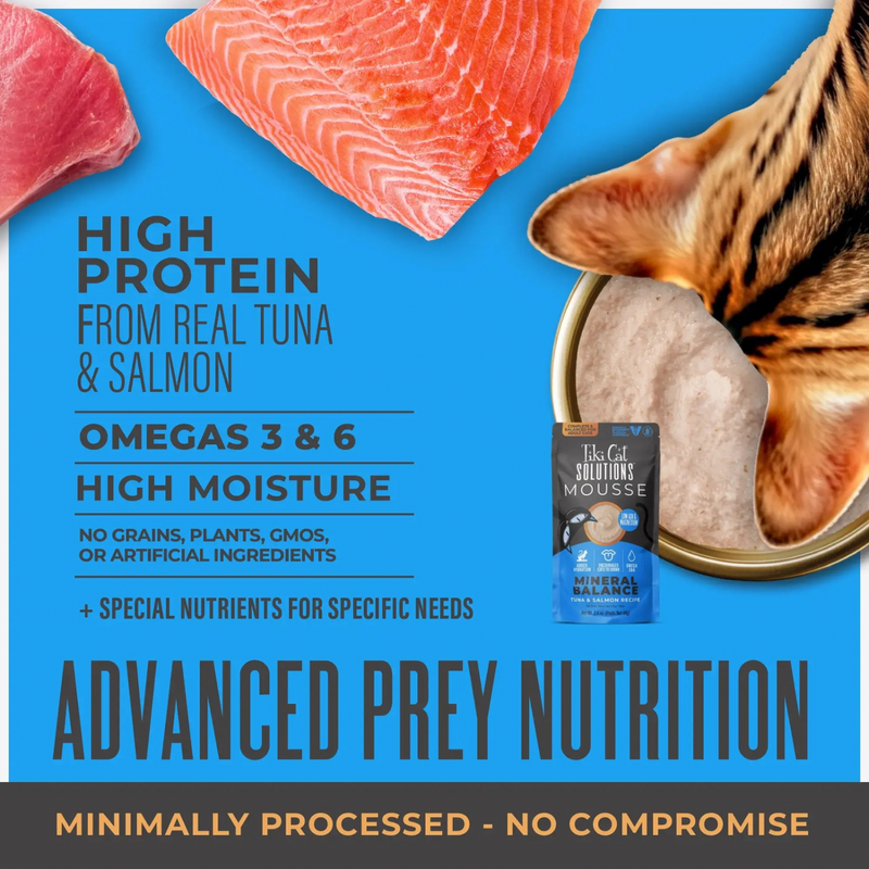 Wet Cat Food - SOLUTIONS MOUSSE - Mineral Balance - Tuna & Salmon Recipe in Broth - Adult