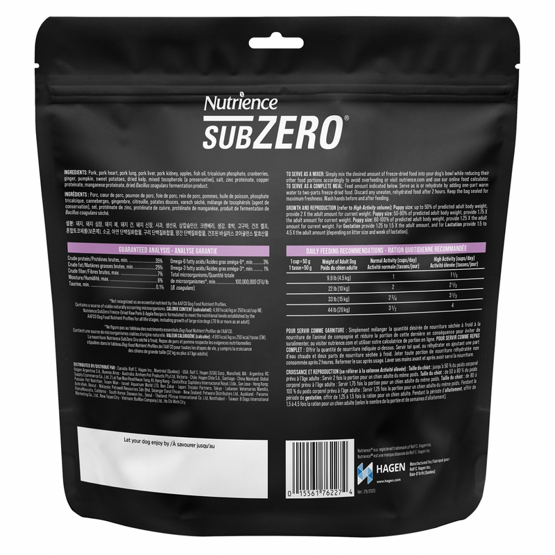 Freeze Dried Dog Food - SUBZERO - Pork & Apple Recipe