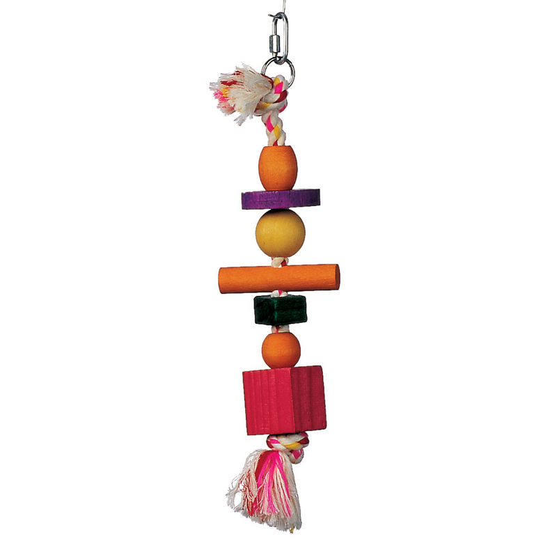 Junglewood Bird Toy - Rope with 3 Beads - 2 Blocks - 1 Cylinder & 1 Peg