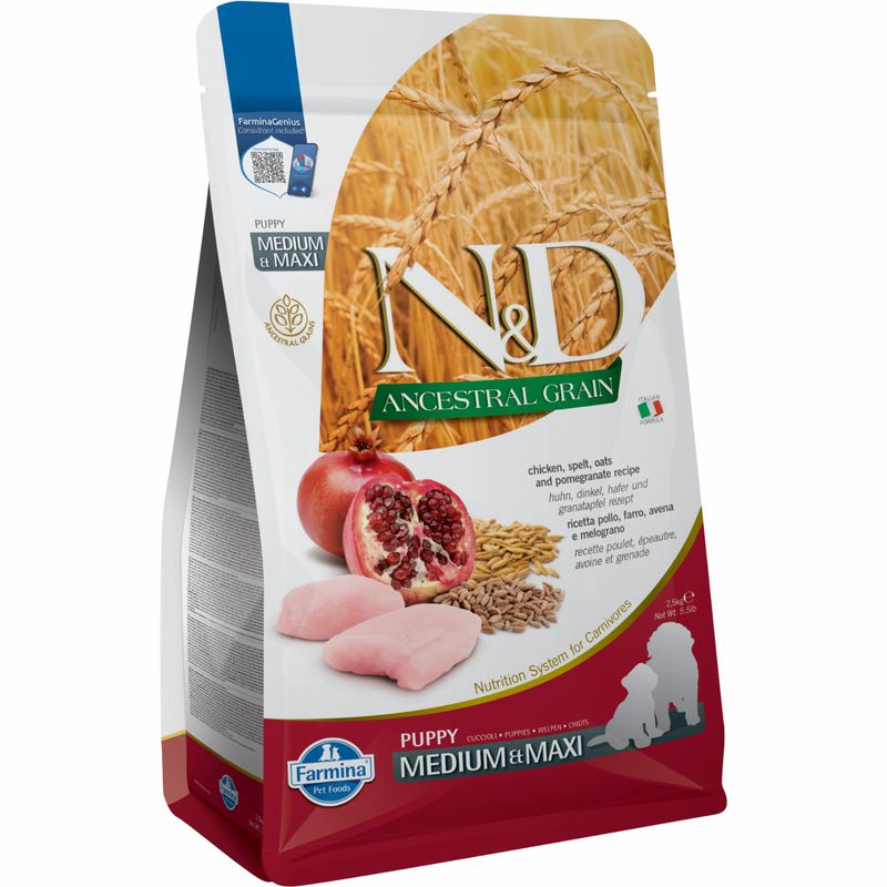 Dry Dog Food - N & D - ANCESTRAL GRAIN - Chicken & Pomegranate - Puppy Medium & Maxi