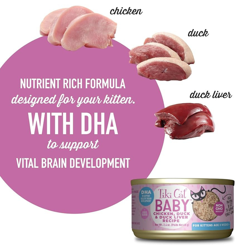 Nourriture pour chats en conserve - Bébé - Recette de foie de poulet, canard et canard pour les chatons - 2,4 oz