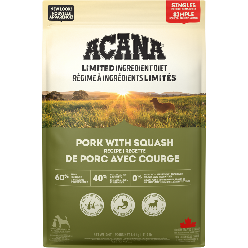 *(Please Use By 2027-01-08)* Dry Dog Food - Singles - Limited Ingredient Diet - Pork with Squash Recipe - 5.4 kg