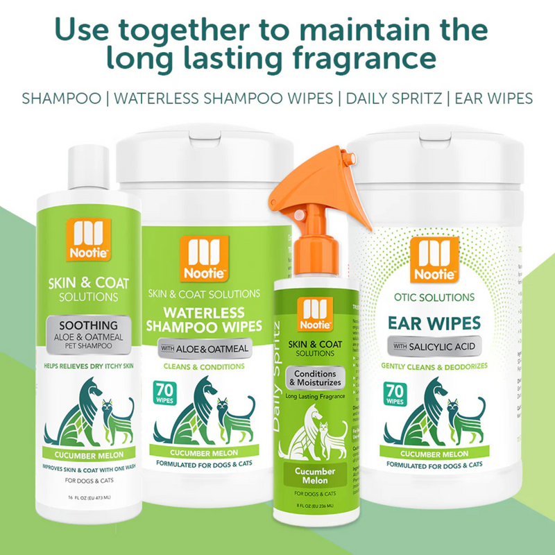 Waterless Shampoo Wipes with Aloe & Oatmeal for Dogs & Cats - Cucumber Melon - 70 wipes