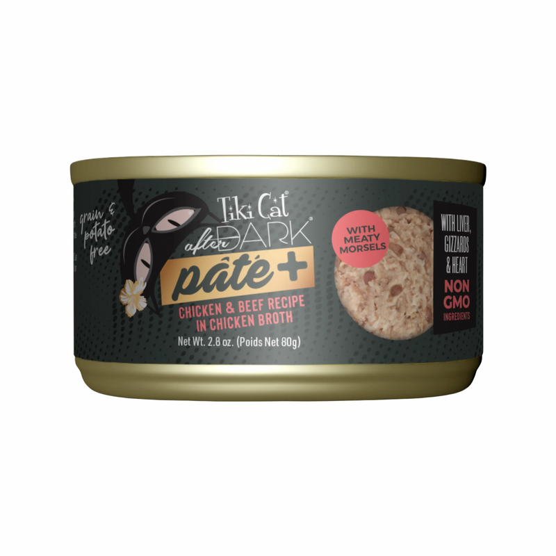 Nourriture pour chats en conserve - Après le pâté noir +, le poulet et le bœuf