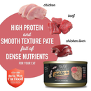 Nourriture pour chats en conserve - Après le pâté noir +, le poulet et le bœuf