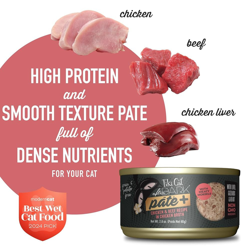 Nourriture pour chats en conserve - Après le pâté noir +, le poulet et le bœuf