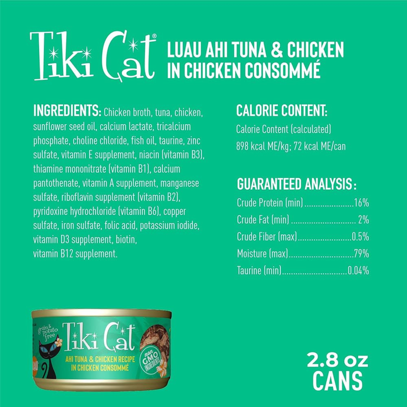 Nourriture pour chats en conserve - Hookena Luau - Ahi Tuna & Chicken Recette in Chicken Consommé