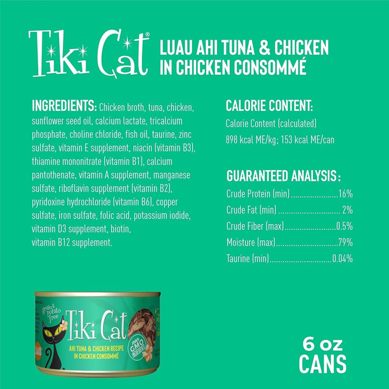 Nourriture pour chats en conserve - Hookena Luau - Ahi Tuna & Chicken Recette in Chicken Consommé