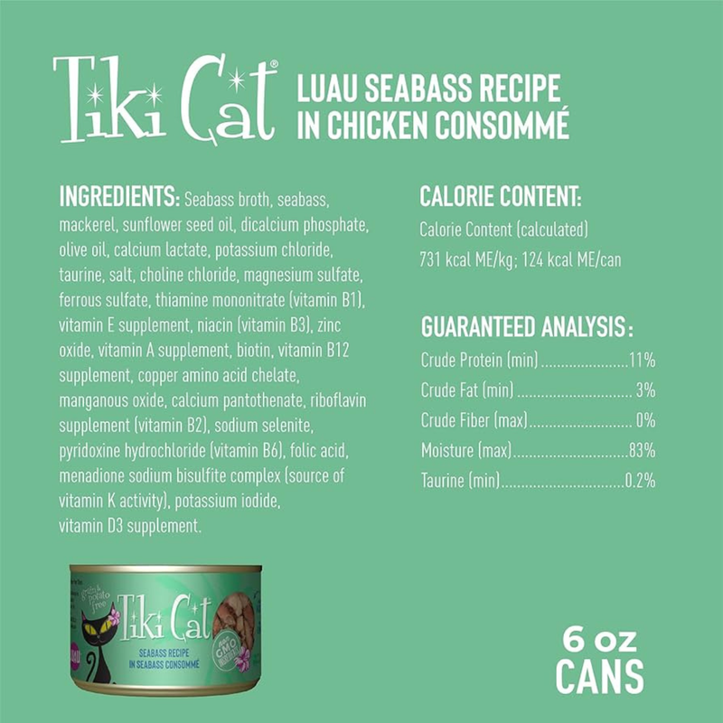 Canned Cat Food - Oahu LUAU - Seabass Recipe in Seabass Consommé