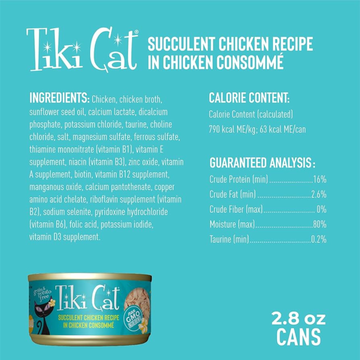 tiki cat puka puka luau succulent chicken in chicken consomme Canned Cat Food - Puka Puka LUAU