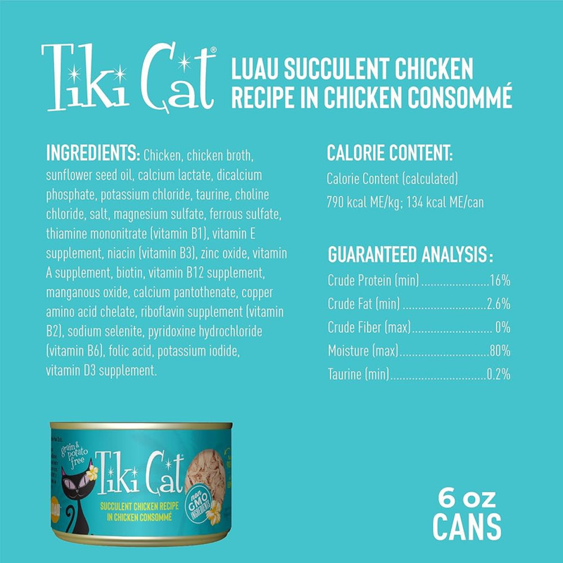 Canned Cat Food - Puka Puka LUAU - Succulent Chicken Recipe in Chicken Consommé