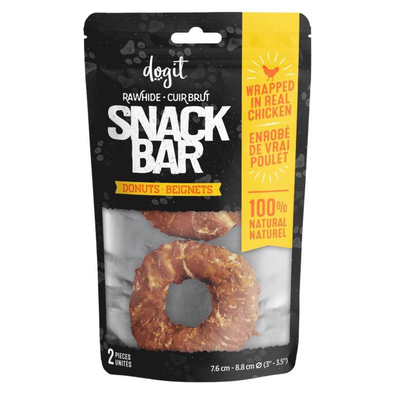 *(Best By 2025-01-28)* Dog Chewing Treat - SNACK BAR, Rawhide Chicken-Wrapped Donuts, 3" - 2 pc