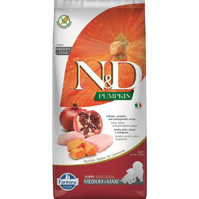 *(Best By 2025-04-04)* Dry Dog Food - N & D - PUMPKIN - Chicken & Pomegranate - Puppy Medium & Maxi - 26.4 lb