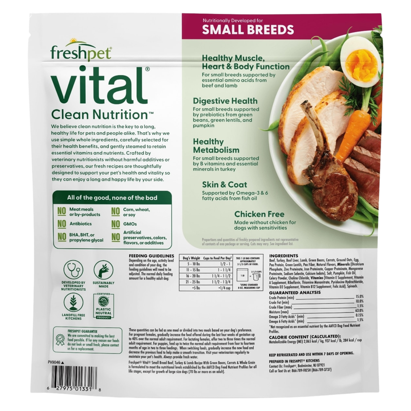 Cooked Dog Food - VITAL - Small Breed Beef, Turkey & Lamb Recipe with Green Beans, Carrots & Whole Grains