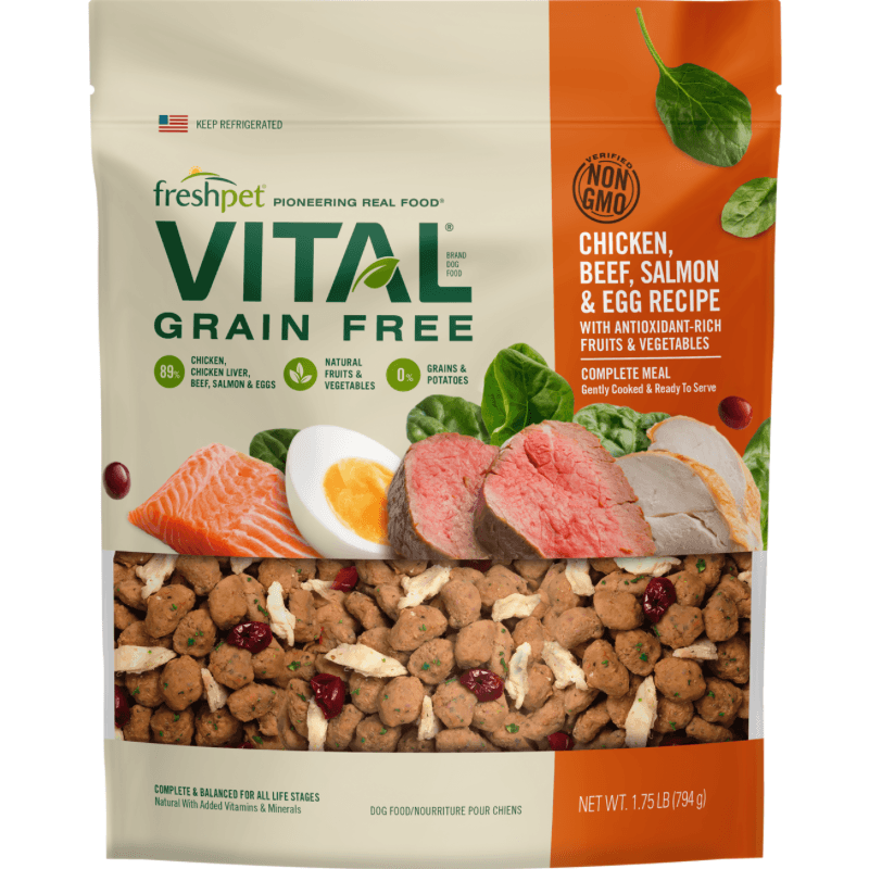Cooked Dog Food - VITAL - Grain Free Chicken, Beef, Salmon & Egg Recipe with Antioxidant-Rich Fruits & Vegetables - 1.75 lb