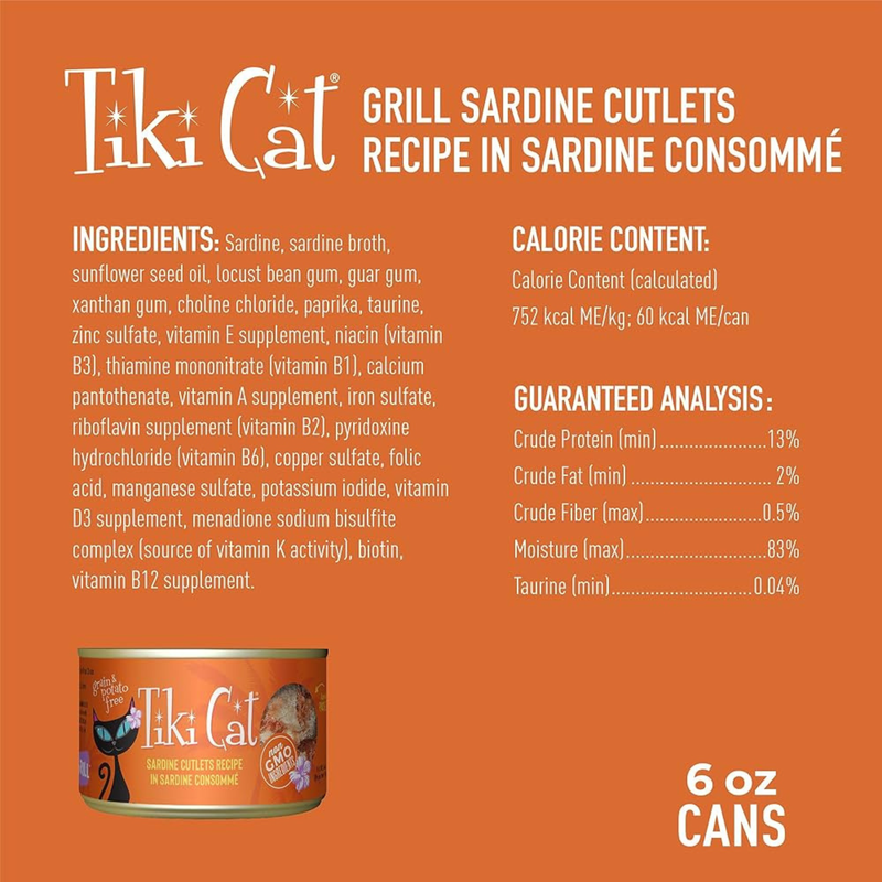 Canned Cat Food - Tahitian GRILL - Sardine Cutlets Recipe in Sardine Consommé