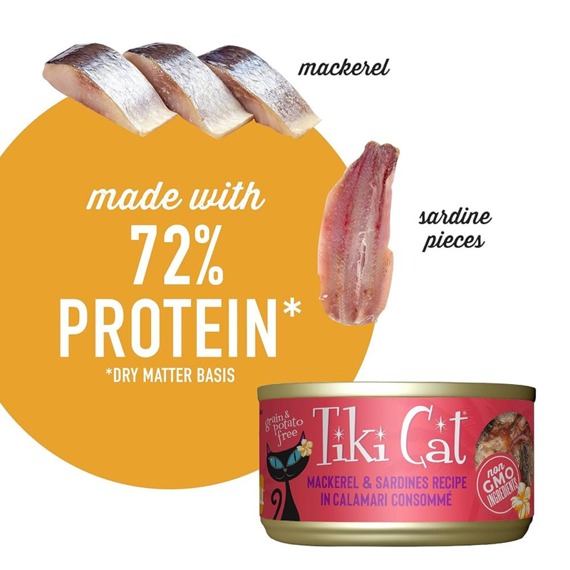 Canned Cat Food - Makaha GRILL - Mackerel & Sardines Recipe in Calamari Consommé