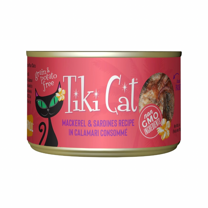 Canned Cat Food - Makaha GRILL - Mackerel & Sardines Recipe in Calamari Consommé