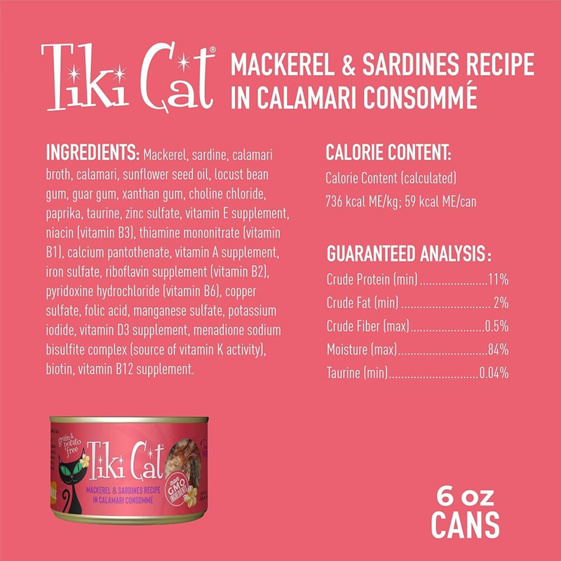 Canned Cat Food - Makaha GRILL - Mackerel & Sardines Recipe in Calamari Consommé